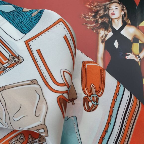 Fashion Square Scarf Orange Blue Color Handbag Shawl Women Formal Wrap Accessory - Picture 2 of 3